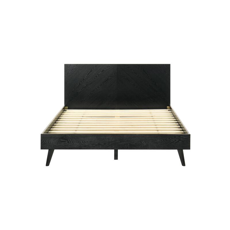 Saly Queen Platform Bed Frame, Tapered Legs, Diagonal Grain Finish, Black