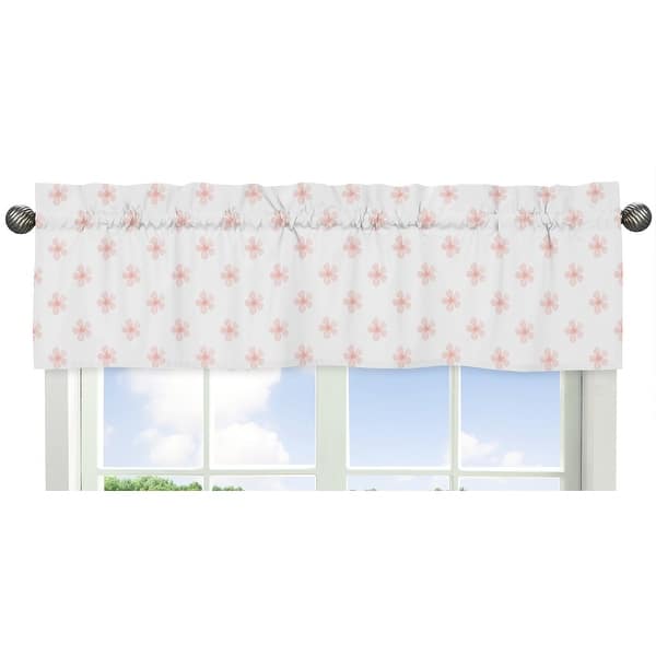 slide 2 of 4, Pink White Flower Blossom Window Curtain Valance - Blush Shabby Chic Farmhouse Daisy for Burgundy Watercolor Floral Collection