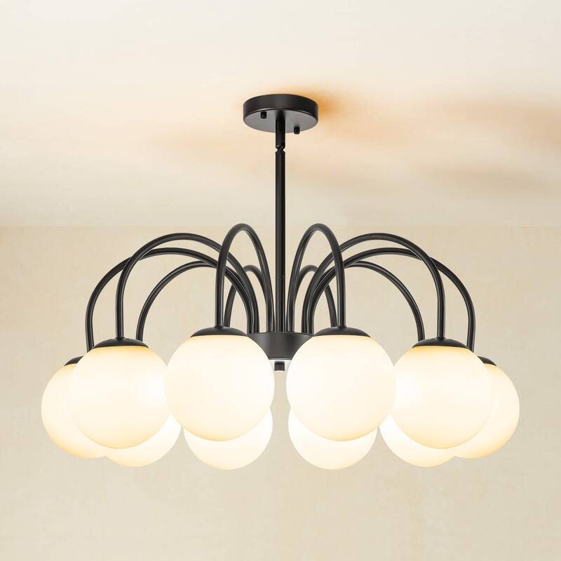 6/10-Light Modern Linear Sputnik Cluster Frosted Opaque Glass Globe Bubble Chandelier for Dining Room