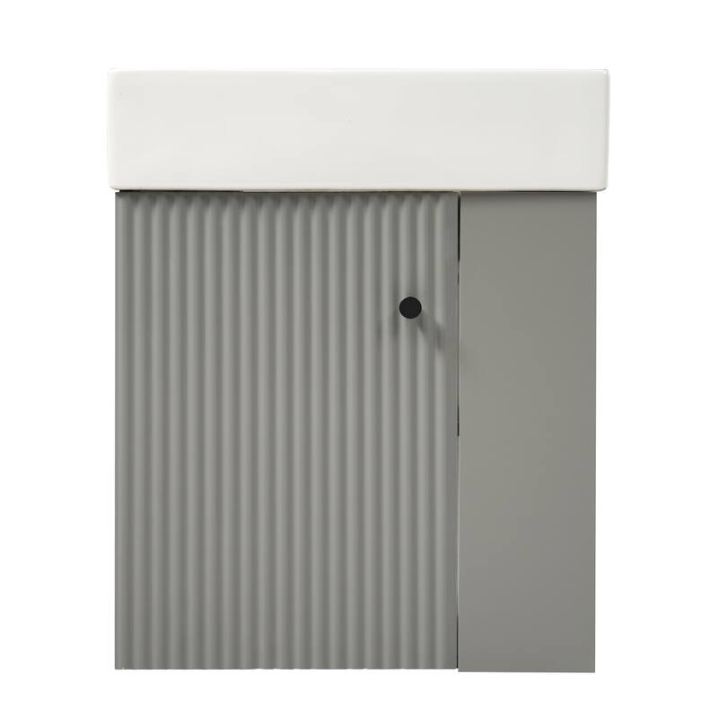 21.6 inch Modern Floating Bathroom Vanity with Ceramic Basin - Perfect for Small Bathrooms, Right Side Storage