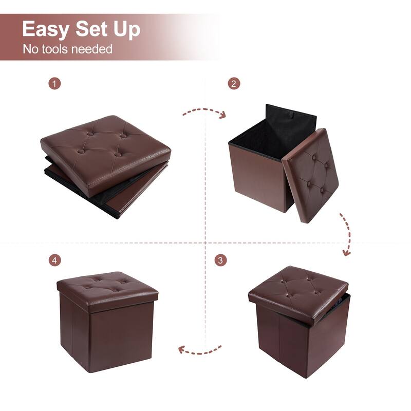 Folding Storage Ottoman, Foot Rest Stool Footstool, Leather Tufted Ottoman, Small Ottoman Cube for Living Room Bedroom Dorm