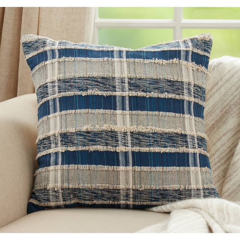 Cotton Pillow With Striped Woven Design - 22"x22" - Polyester