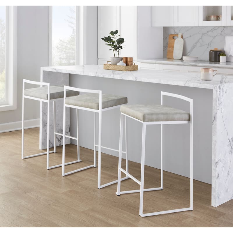 Porch & Den Forrest White Stackable Fully Welded Counter Stool (Set of 3)
