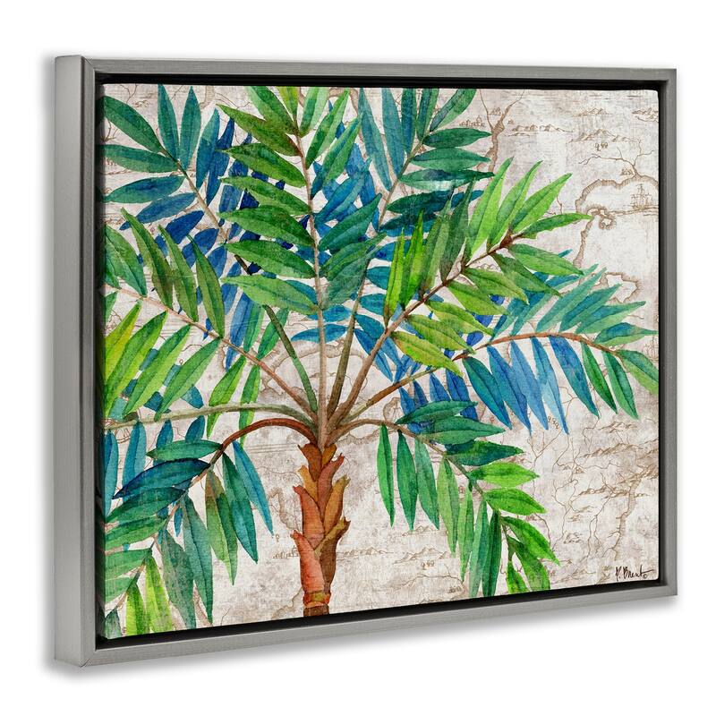 Stupell Aqueous Palm Tree Framed Floater Canvas Wall Art Design By Paul Brent