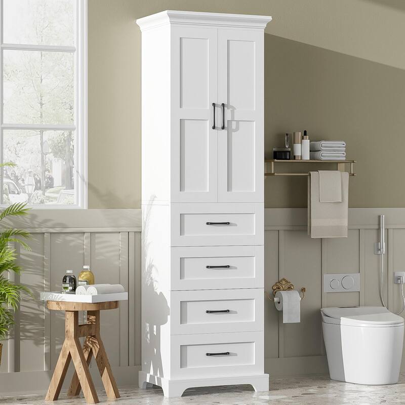 71.6" Free-Standing Bathroom Vanity with 2 Damping-Hinge Doors, 3 Drawers (Including 1 Deep Drawer), and Adjustable Shelves - White