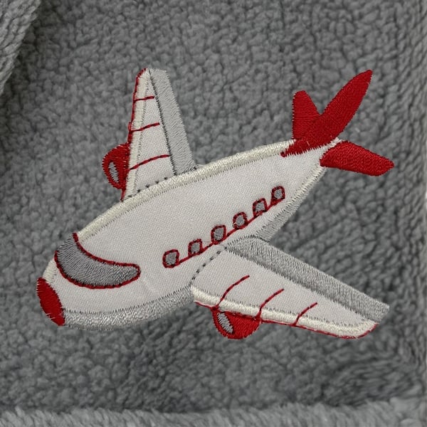 dimension image slide 0 of 2, Sweet Kids 100% Polyester SUPER PLUSH Double Brushed Hooded Bathrobe - JET PLANE