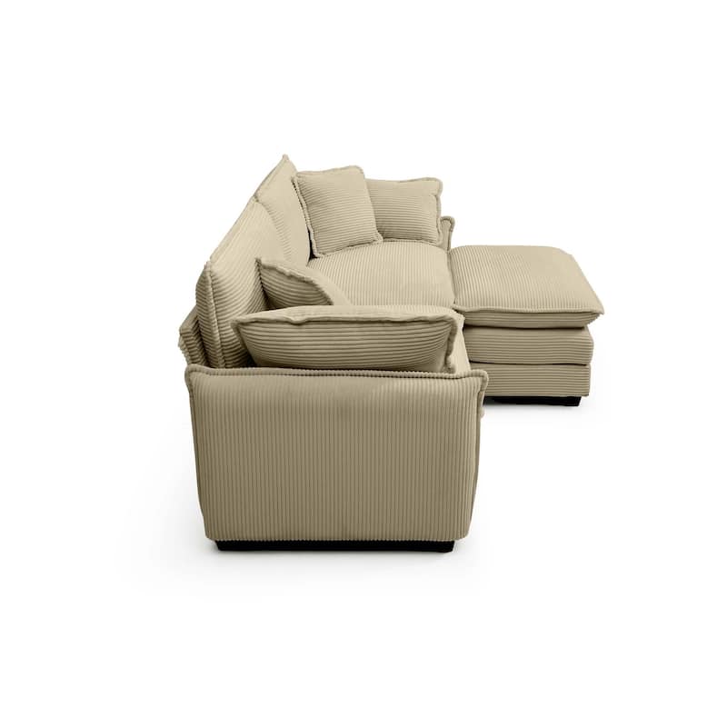 3-piece Corduroy Upholstered L-Shaped Modular Sectional Sofa with Removable Ottoman, 4 Pillows, and Free Combination