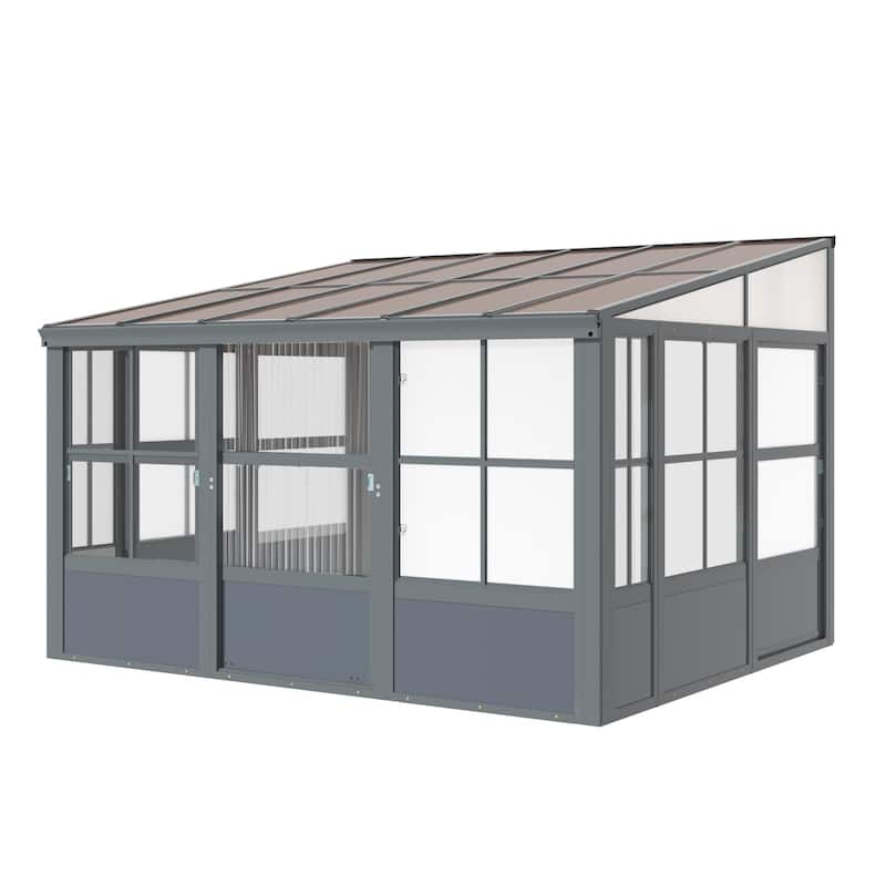 Erommy Wall Mounted Sunroom with Sliding Doors, All-Season Aluminum Patio Gazebo, Outdoor Permanent Sunroom Shelter