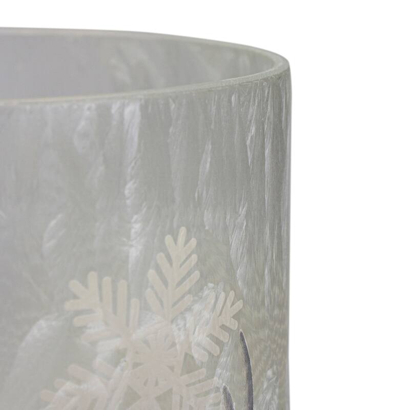 10" Deer, Pine Snowflakes Painted Flameless Glass Candle Holder