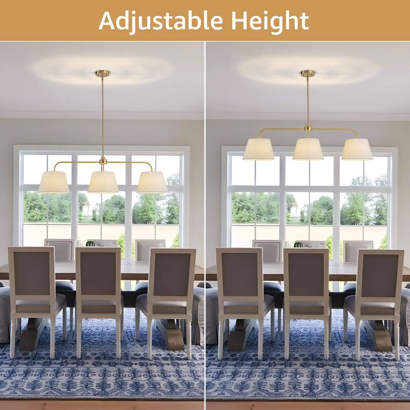 Starsky 3-Light Modern White Linear Drum Fabric Kitchen Island Light