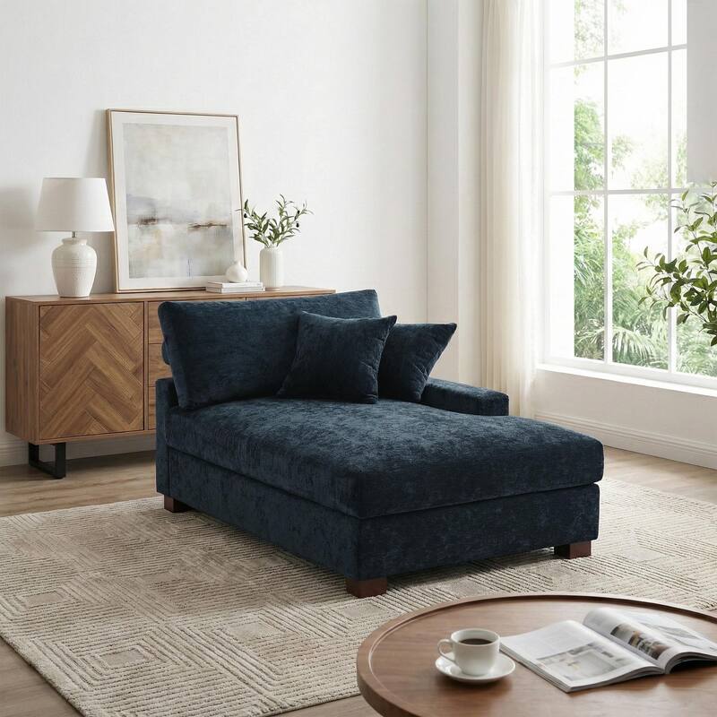 40.8"W Modern Chenille Upholstered Chaise Lounge with Pillow
