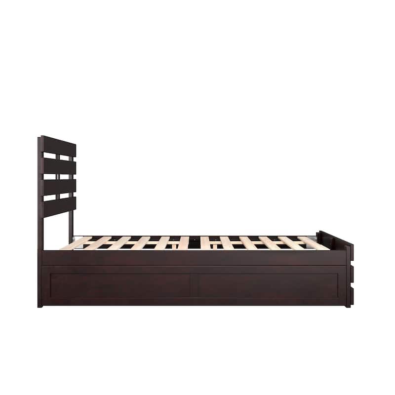 Oxford Full Platform Bed with Matching Footboard & Twin Trundle in Espresso