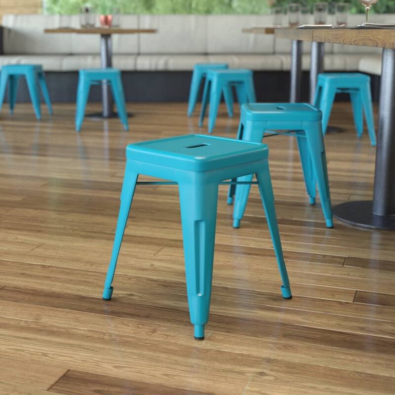 18 Inch Table Height Indoor Stackable Metal Dining Stool-Set of 4 - Teal