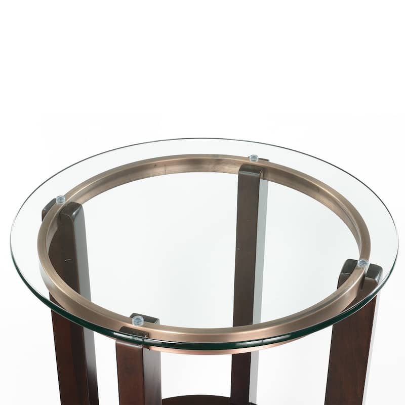 Round End Table with Glass Top - Modern Accent Table for Living Room, Bedroom, Small Spaces - Espresso Finish - 25