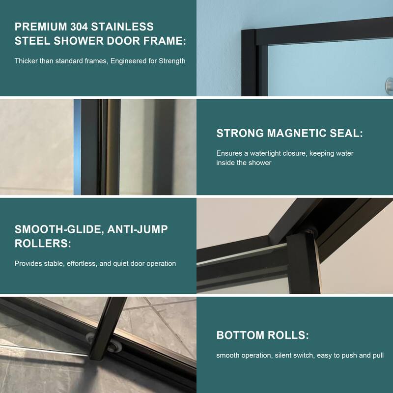 42" W x 76" H Framed Diamond-shaped Corner Shower Door in Matte Black - 42'' x 0.32'' x 76''