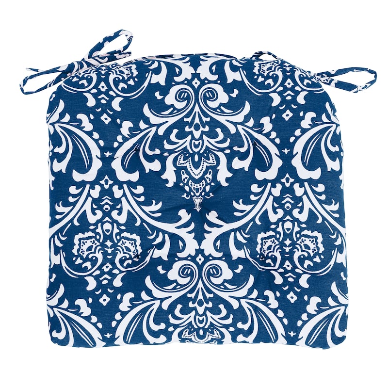 Handcrafted Cotton Damask Chair Seat Pads Cushions with Ties - 16''x16'' (Set of 2) - Teal