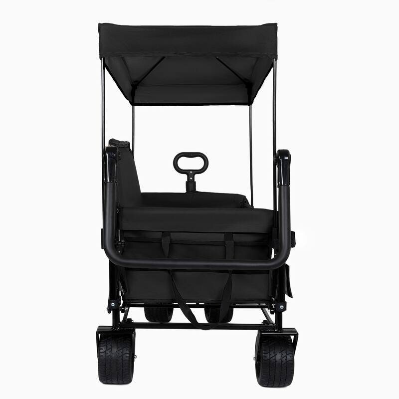 3-in-1 Folding Wagon Cart with Bench Seat & Canopy & Storage, 500lbs Heavy-Duty, 180L Capacity, All-Terrain Wagon