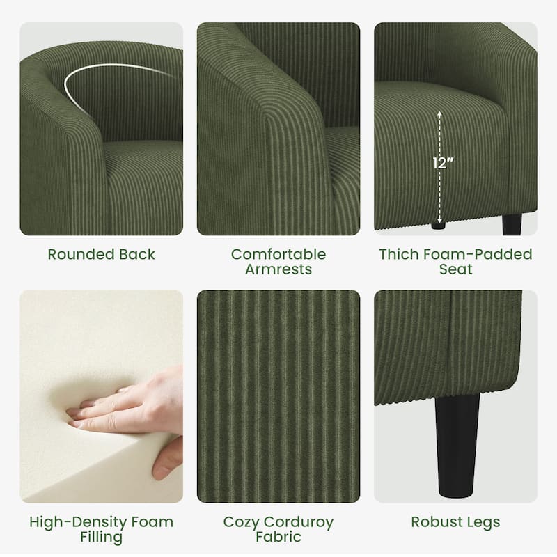 Yaheetech Upholstered Corduroy Fabric Accent Chair Barrel Chair
