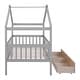preview thumbnail 9 of 13, Gray Twin Size Wooden House Bed with Two Drawers and Fence