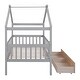 preview thumbnail 9 of 13, Twin Size Wooden House Bed with Drawers, Roof Design, Solid Pine Frame, Headboards for Kids' Room, Easy Assembly, Grey