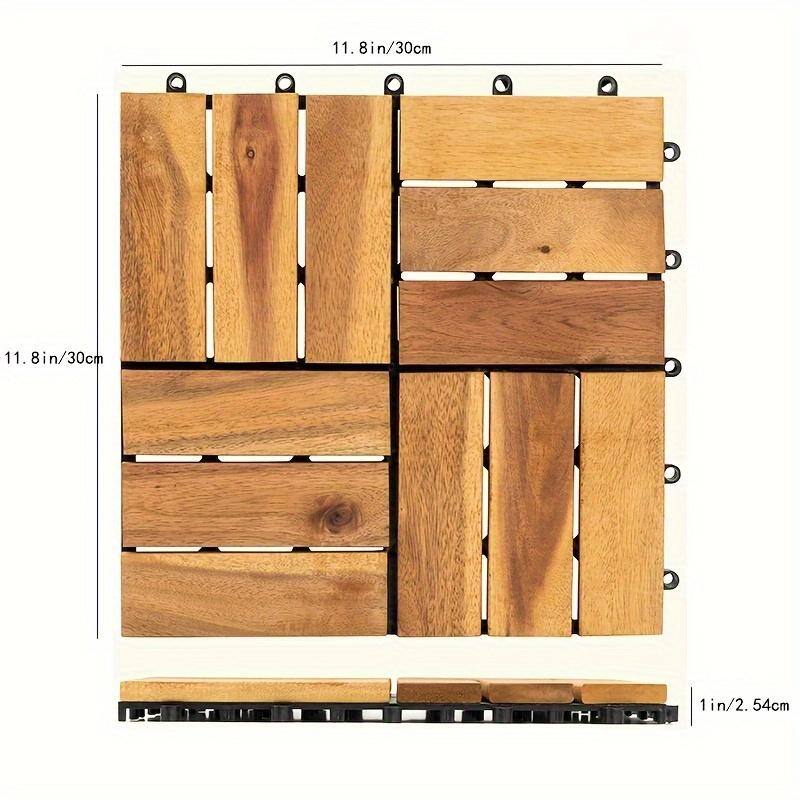 27pcs Deck Tiles - 11.8"x11.8" Interlocking Natural Solid Acacia Wood for Outdoor & Indoor, Patio Garden, Balcony, Poolside