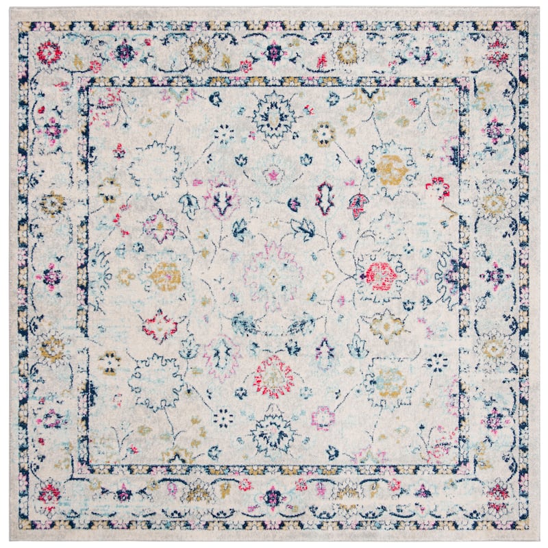 SAFAVIEH Madison Inell Vintage Boho Oriental Rug - 6'7" Square - Light Grey/Fuchsia