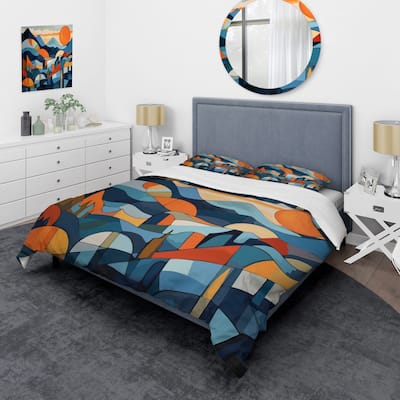 Designart "Mid Century Perspectives II" Blue Mid-Century - Bedding Cover Set With Shams
