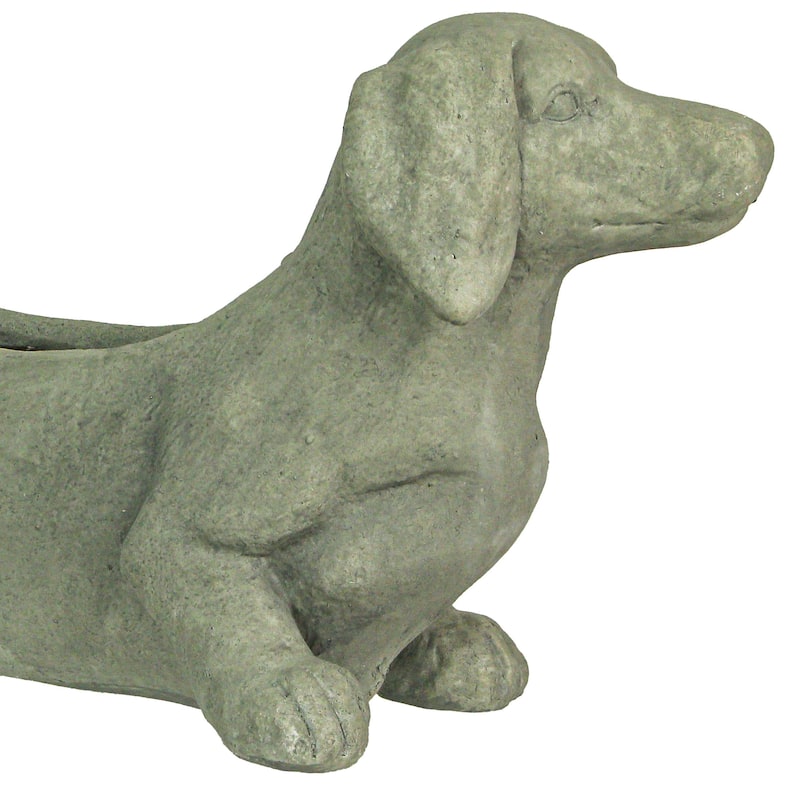 Zeckos Grey Stone Finish Dachshund Dog Indoor Outdoor Planter - 11.25 X 20 X 6 inches