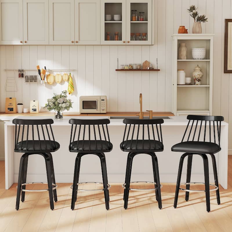 Mid-century Spindle Back Swivel Counter Height Bar Stools - 37.2"H x 18.9"W x 18.9"D