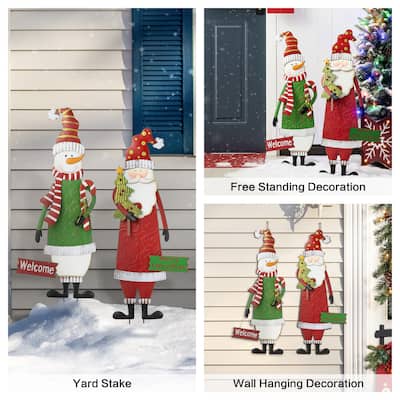Glitzhome 36"H Metal Snowman or Santa Yard Stake Standing Decor Wall Decor