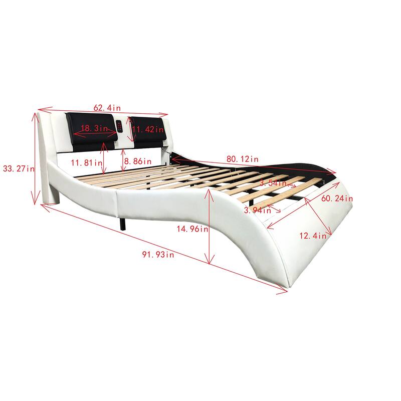Queen Size Faux Leather Upholstered Platform Bed with led lighting