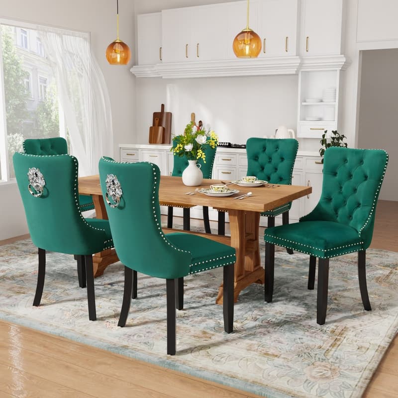 Solid Wood Velvet Upholstered Dining Chair Set of 6
