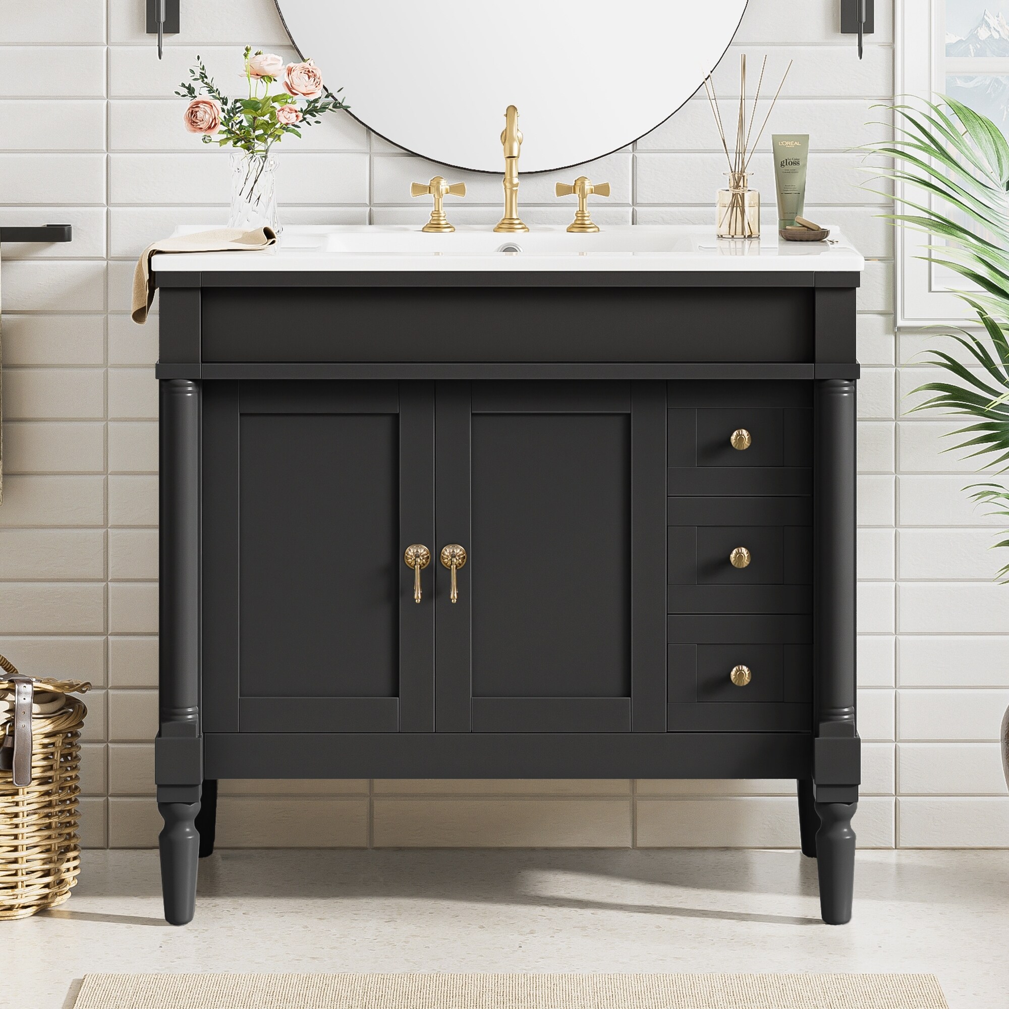 36 Inch Bathroom Vanity with Ceramic Sink and Soft Close Doors for Modern Storage