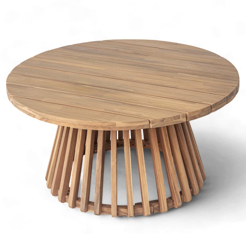 Acacia Wood Patio Coffee Table 30 Inch Round Outdoor Side Table for Garden Deck