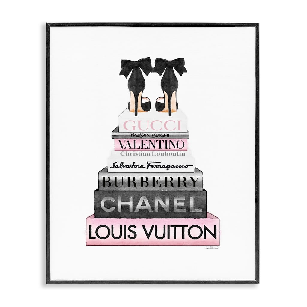 Stupell Black Heels Pink Bookstack Glam Fashion Design Framed Wall Art