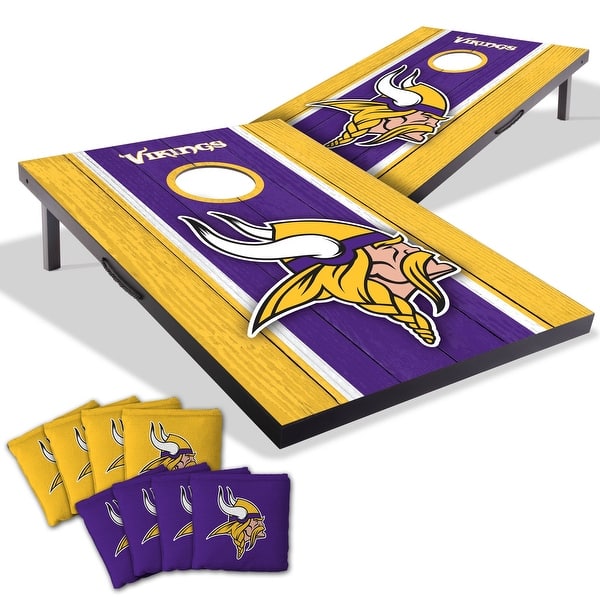 slide 2 of 7, Minnesota Vikings NFL Compact 2x3 Tailgate Cornhole Board Set Include Carrying Case