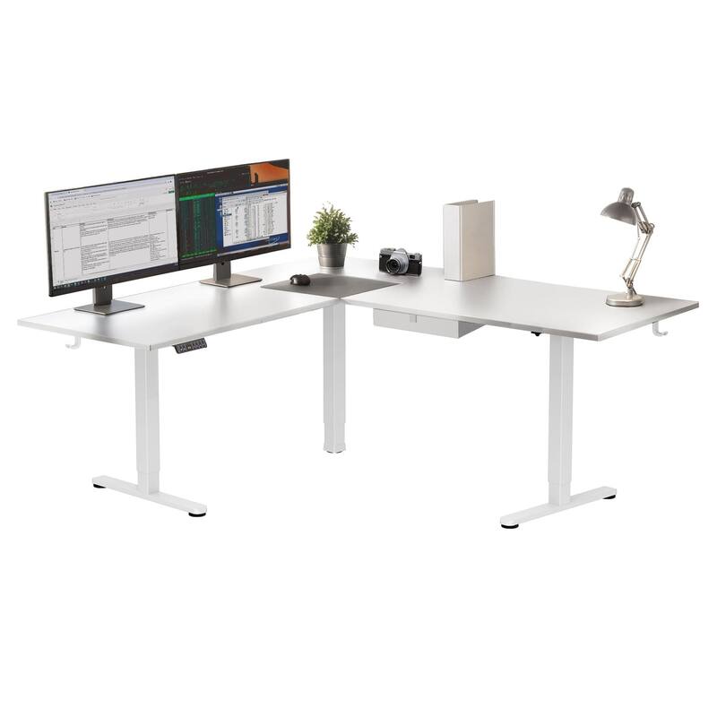 Mount-It! XL 75"W Electric Corner Adjustable Standing Desk, White (MI-15029)