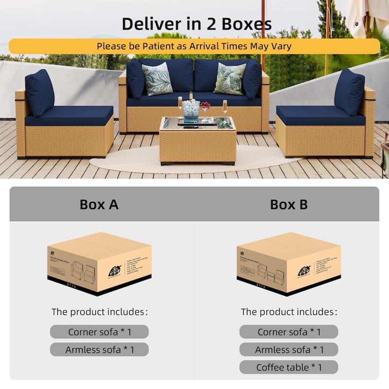 Patio Watcher 5-Pieces Yellow Rattan Conversation Set with Cusions for Outdoors
