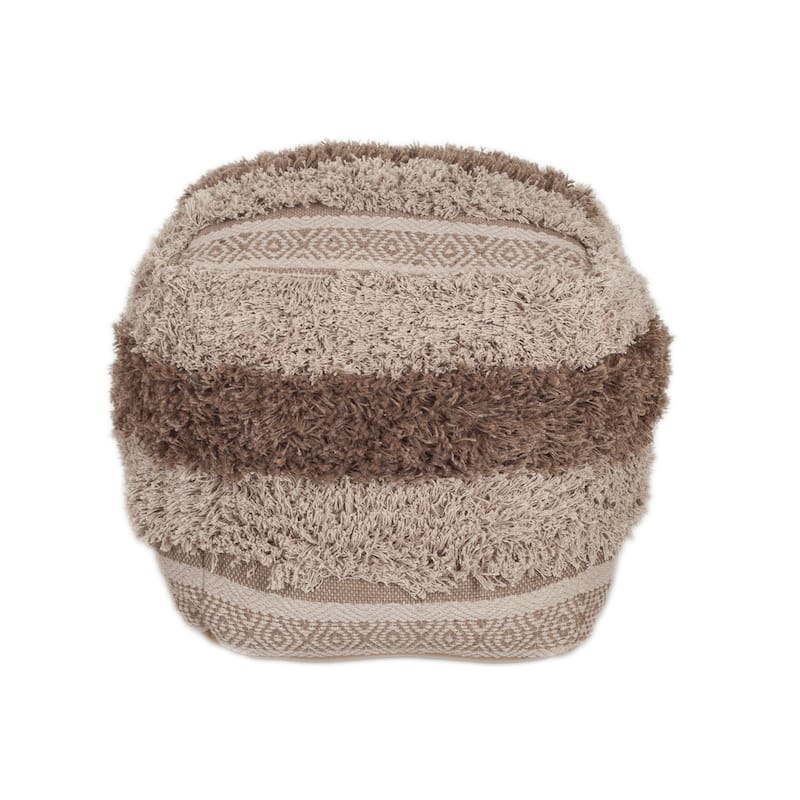 Striped Pouf Ottoman - 18" - Beige and Brown