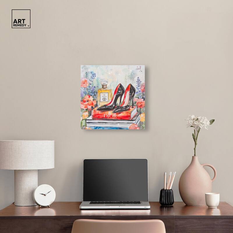 Lovely Garden Books and Heels Canvas by Art Remedy, Gallery Wrapped
