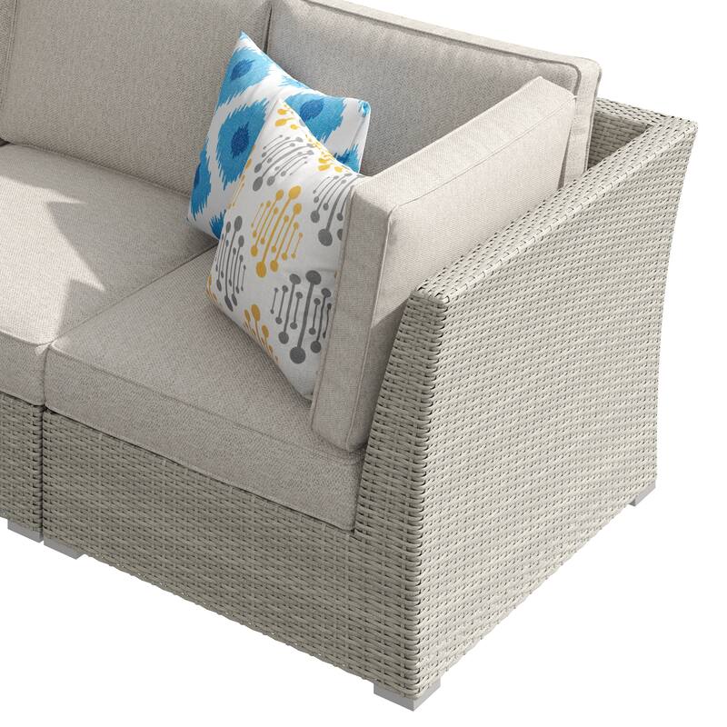 Corvus Looe 8-Piece Outdoor Sectional Set with Deep Seating, Aluminum Wicker Conversation Sofa with Ottomans