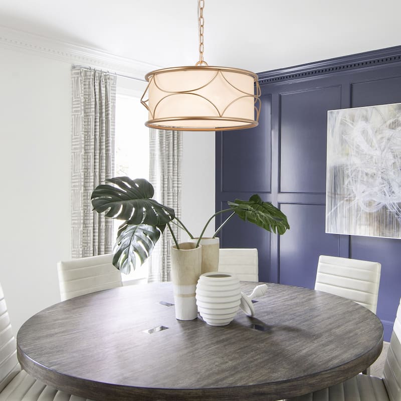 Flot Modern Farmhouse 3-light Wheel Chandelier Ceiling Lights with Fabric Shade Pendant Lights - D 17.5'' x H 68.5''