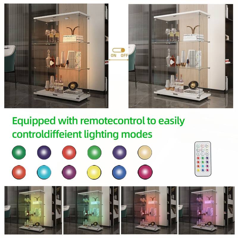 Tempered Glass Display Cabinet with Battery-powered Paipai Light