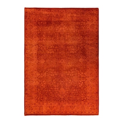 Fine Vibrance One-of-a-Kind Hand-Knotted Area Rug - Orange, 4' 2" x 6' 0" - 4' 2" x 6' 0"
