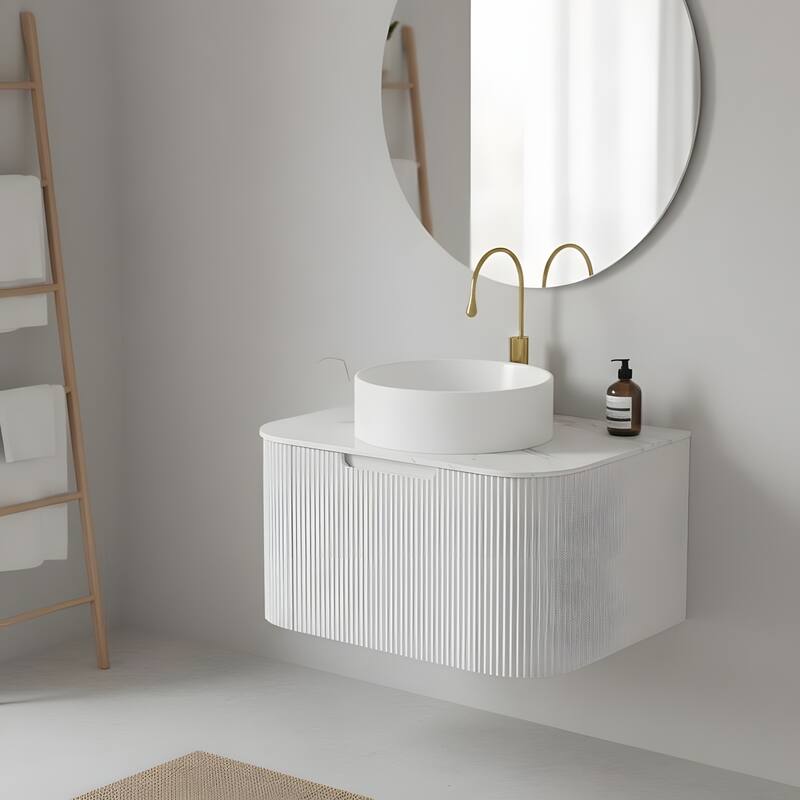 Wall Mounted Bathroom with White Round Ceramic Basin and Drawer