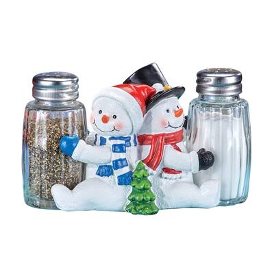 Hand-Painted Glass Snowmen Salt and Pepper Shakers Set - 10.500 x 5.500 x 4.500