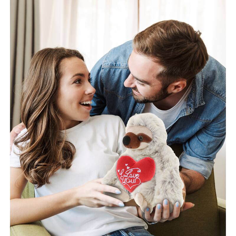 DolliBu I LOVE YOU Plush Super Soft Sloth with Red Heart Plush - 7.5 inches