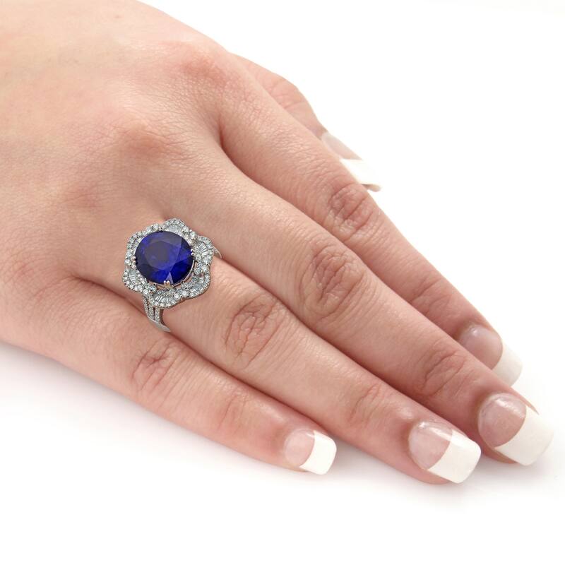 Auriya 18k Gold Vintage 7.75ct Oval Sapphire Halo Diamond Engagement Ring 1 1/4ct TDW
