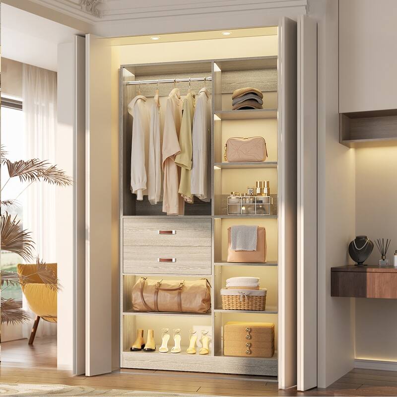 40'' Large Closet System with 10 Shelves and 2 Drawers, Freestanding Closet Organizer with Hanging Rods