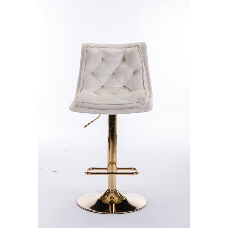 Set of 2 Bar Stools,with Chrome Footrest,Base Swivel Height Adjustable Mechanical Lifting Velvet + Golden Leg Simple Bar Stool